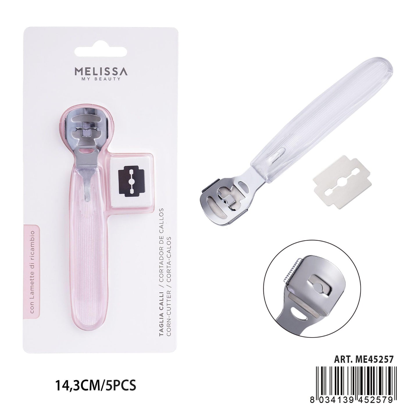 MELISSA taglia calli 14,3cm+lamette ricambio 5pz