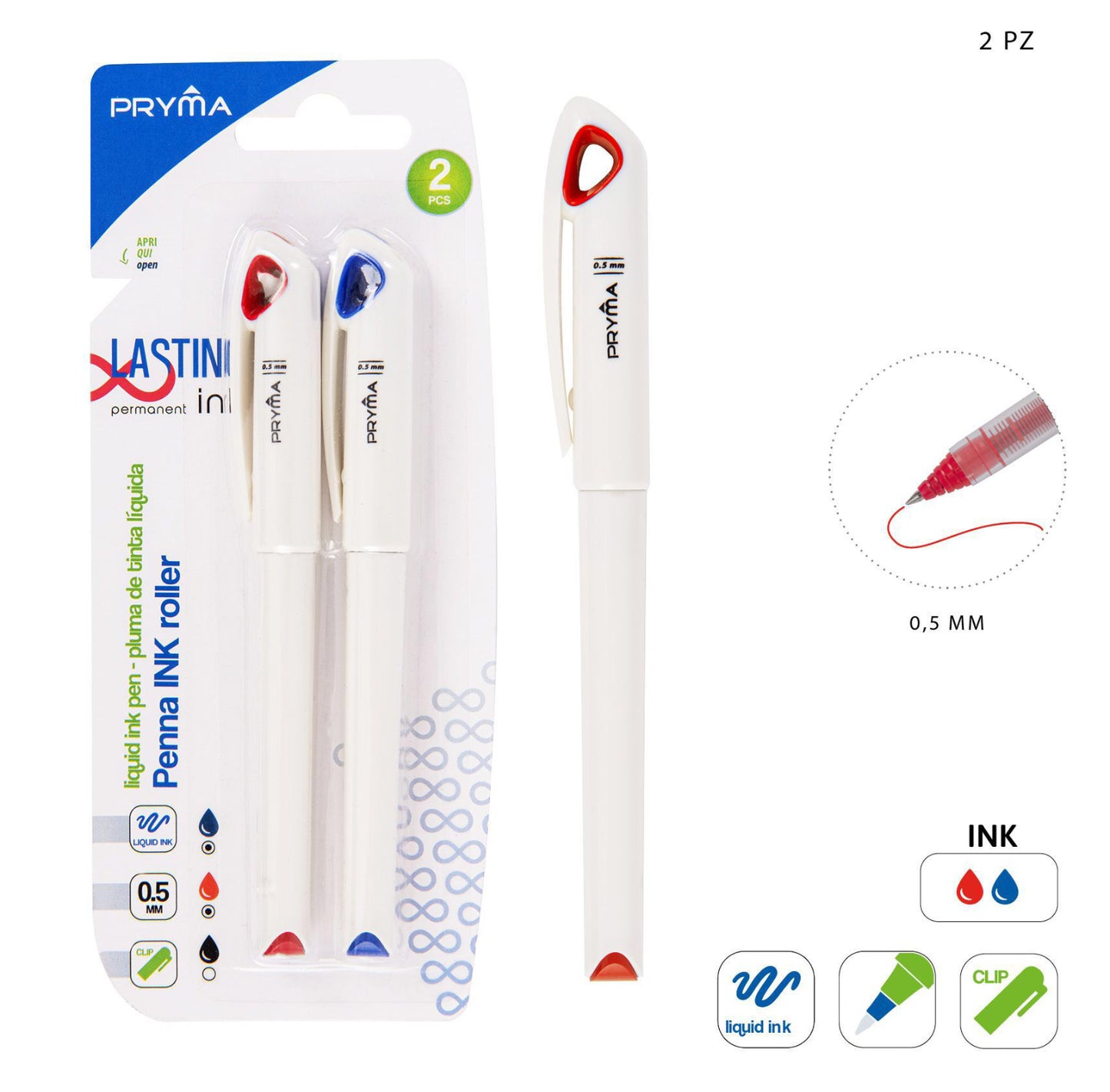 PRYMA penna gel LASTING 0,5mm 2pz blu&rosso