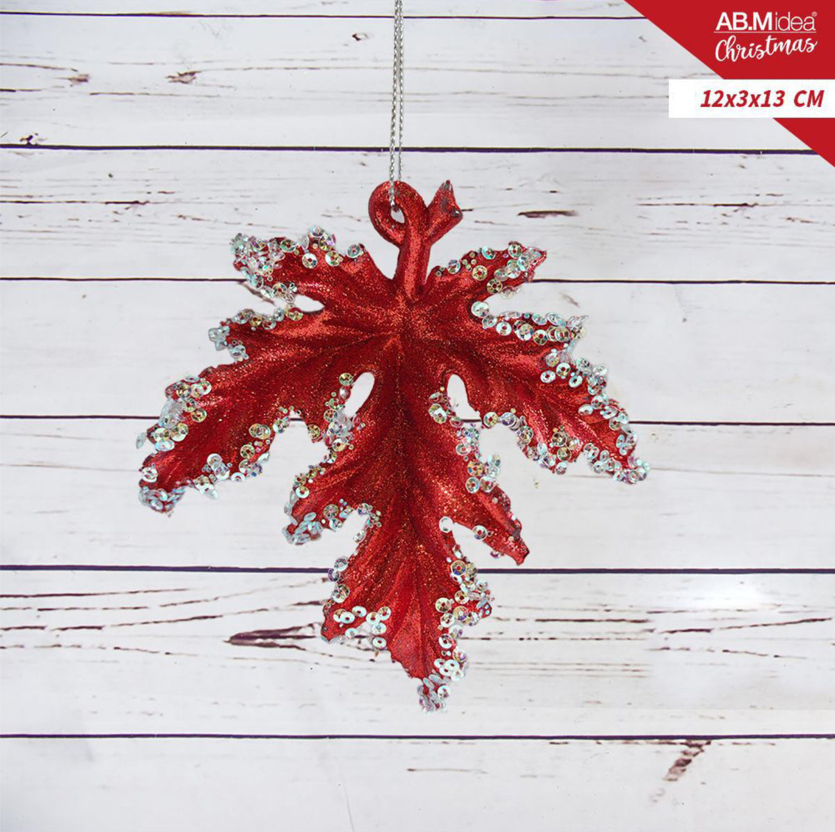 NATALIZIA foglia acrilico 12x3x13cm rosso /bianco