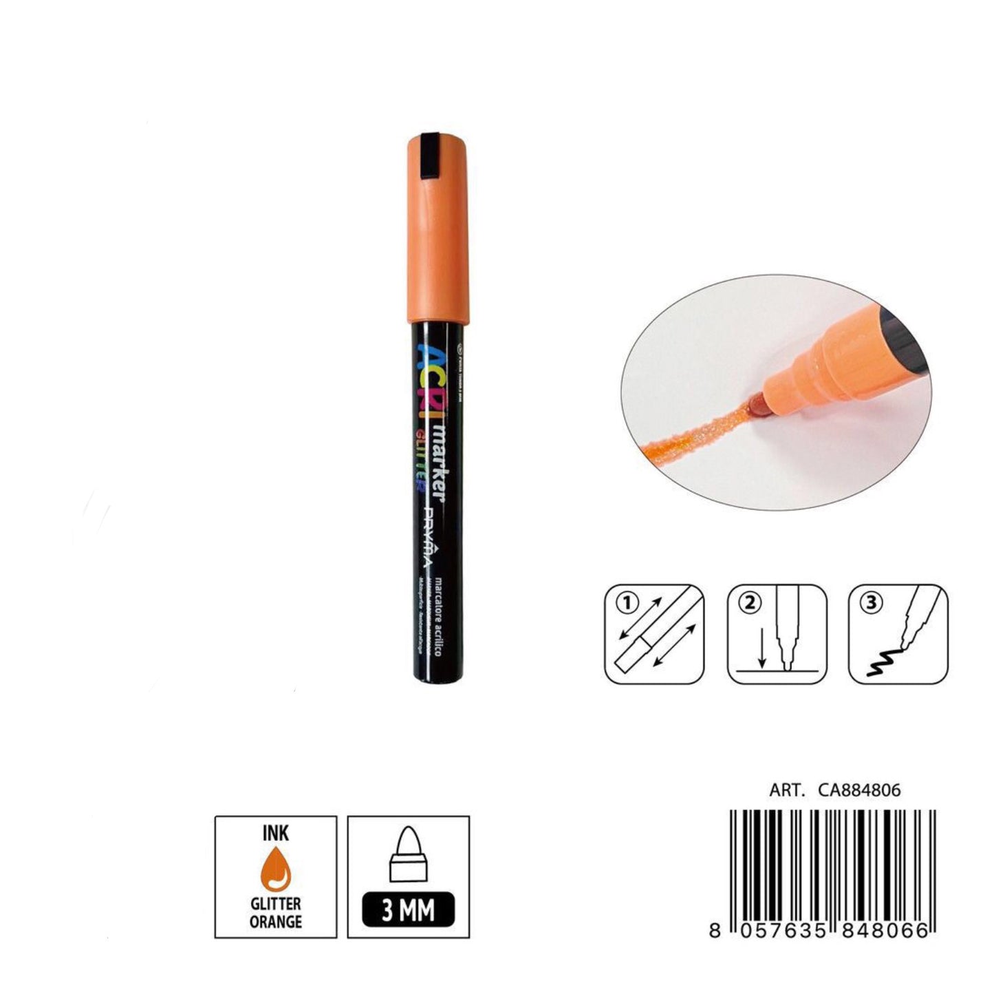PRYMA marcatore acrilico 3mm N.140 arancio glitter