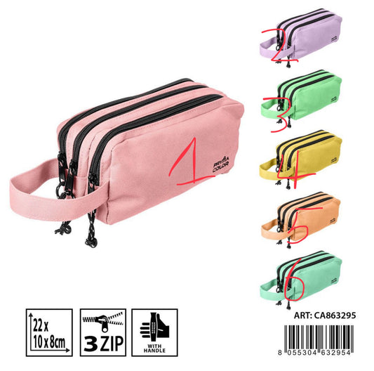 PRYMA astuccio 3 zip con manico 22x10x8cm pastel