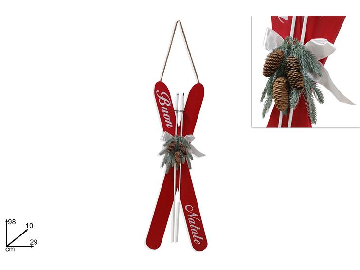 NATALIZIA sci in legno rosso buon natale 98x10x29cm