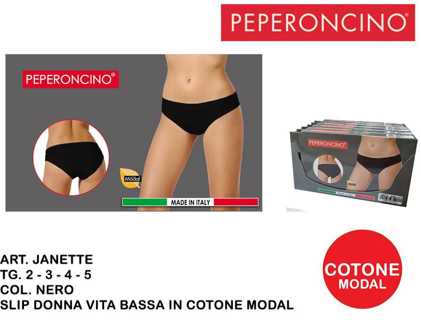 PEPERONCINO slip donna vita bassa in cotone art.janette