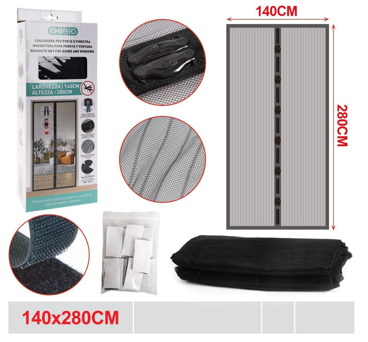 EMI ZANZARIERA PER PORTA E FINESTRA 140*280CM