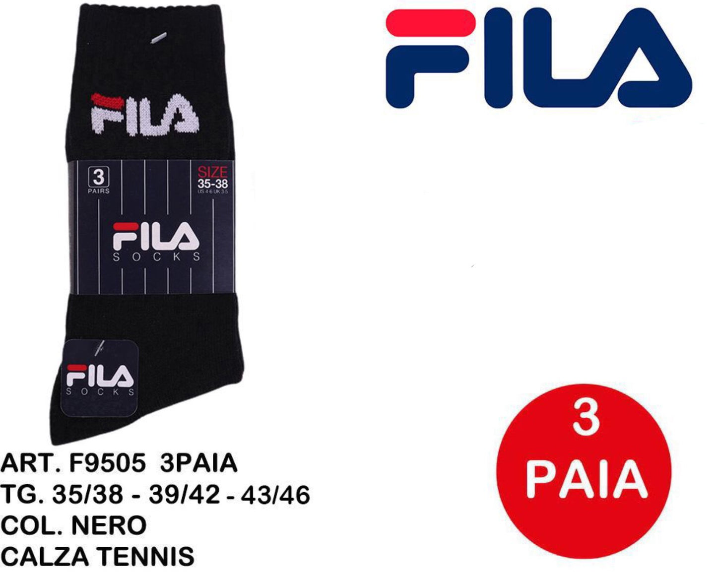 FILA calze tennis nero F9505 3paia