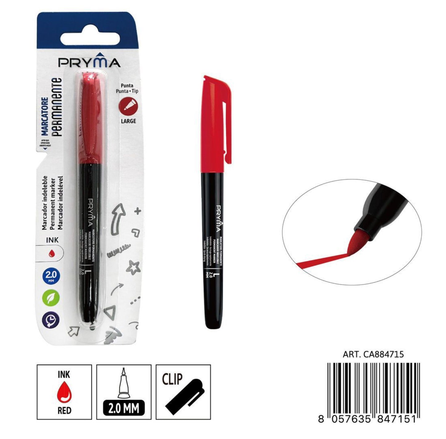 PRYMA marcatore permanente punta L 2mm rosso