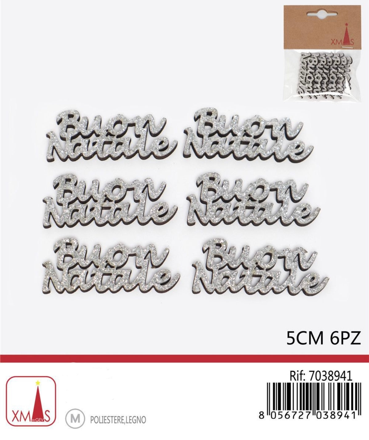 NATALE scritta buon natale 5cm 6pz