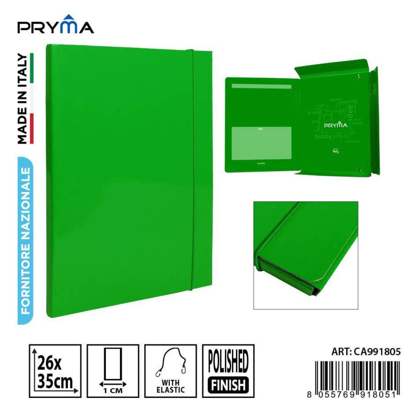 PRYMA cartella 3L elastico D1 26x35cm verde
