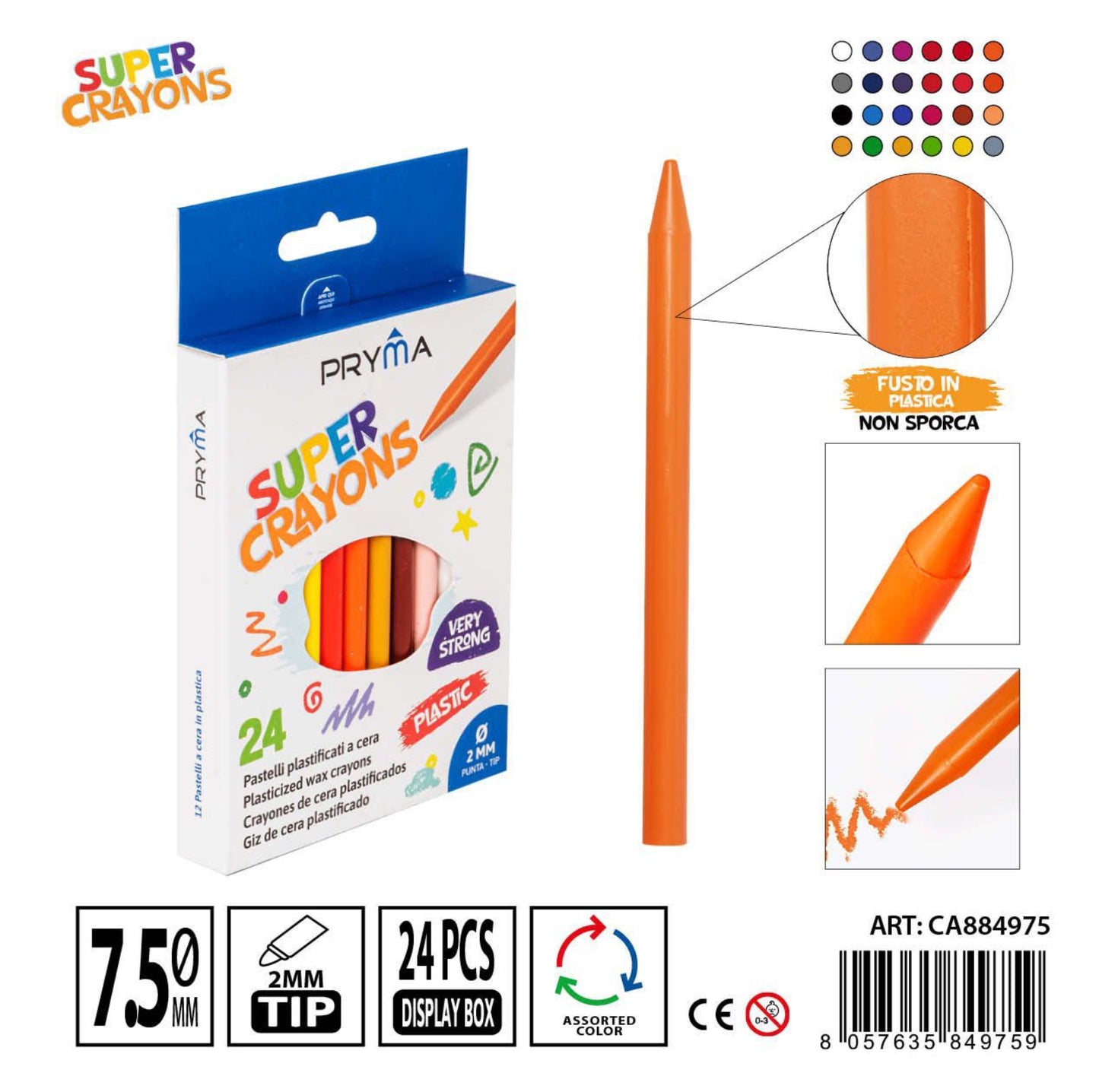 PRYMA pastelli cera plastica 7.5x115cm 24pz color