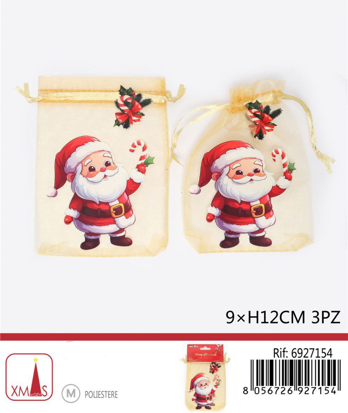 NATALIZIA sacchetto babbo natale 9x12cm 3pz