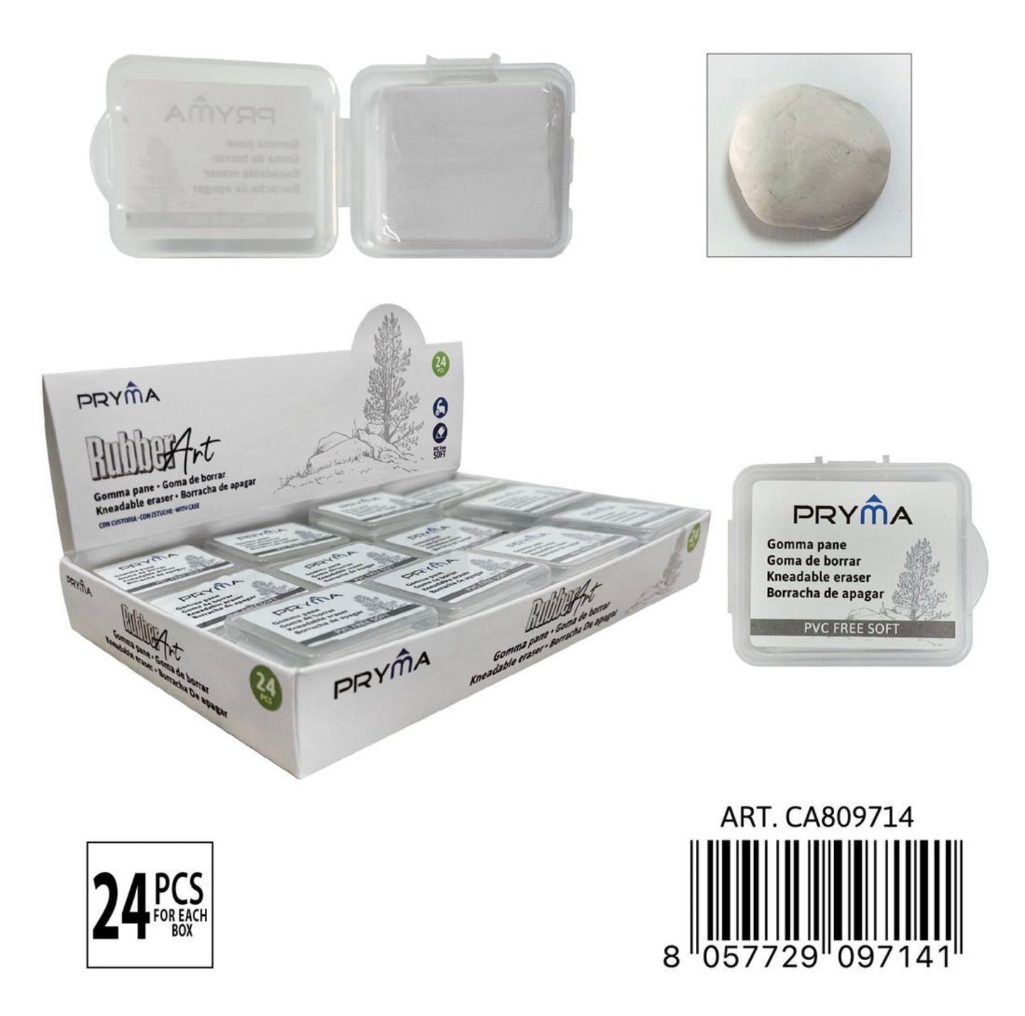 PRYMA gomma pane bianco 3.8x3.3x0.9cm custodia