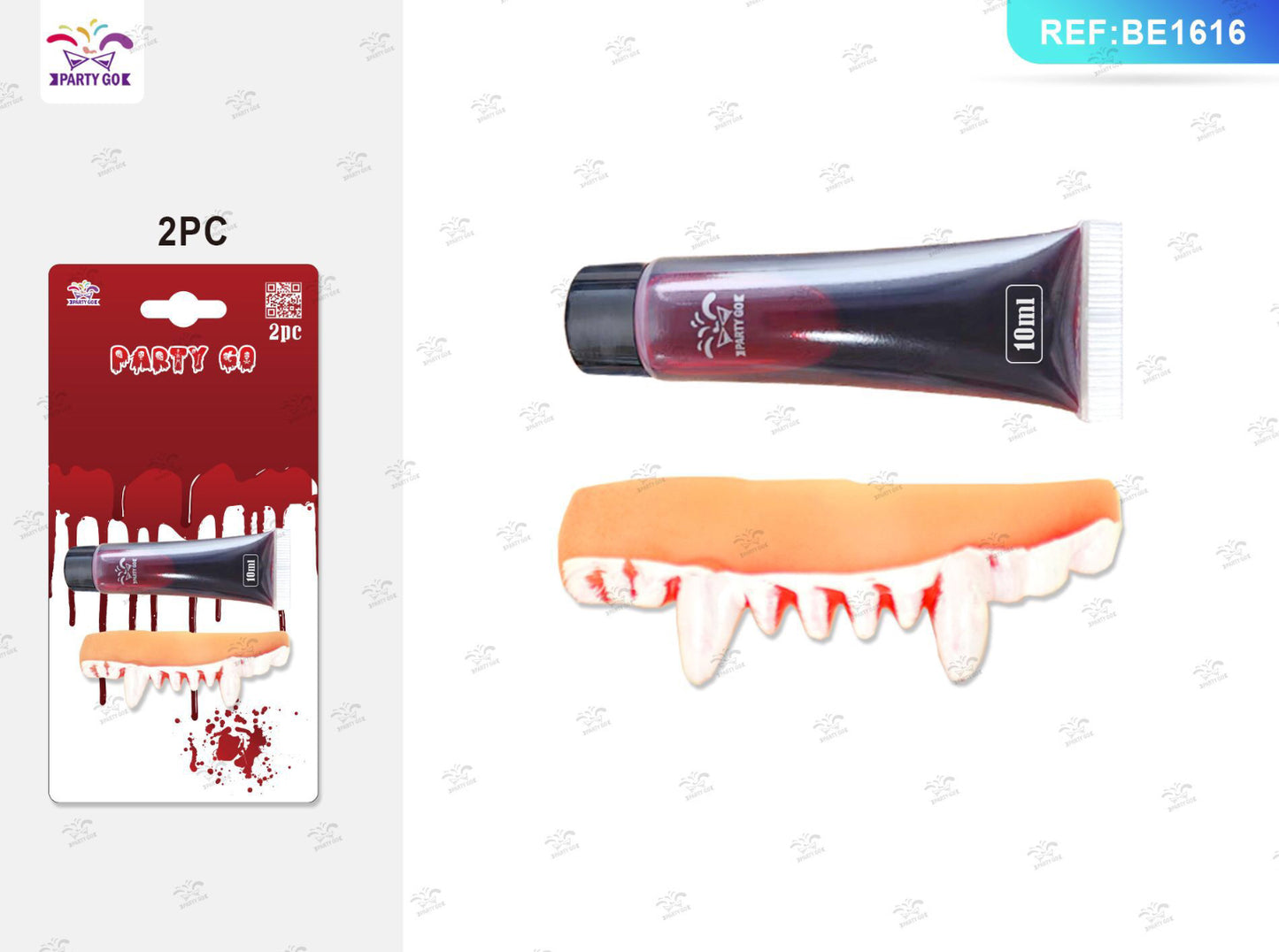 HALLOWEEN sangue finto 10ml +dentiere da vampiro