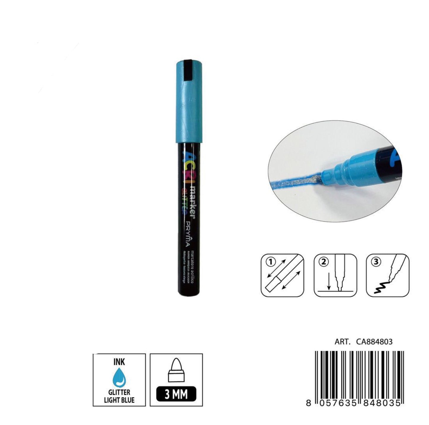 PRYMA marcatore acrilico 3mm N.137 celeste glitter