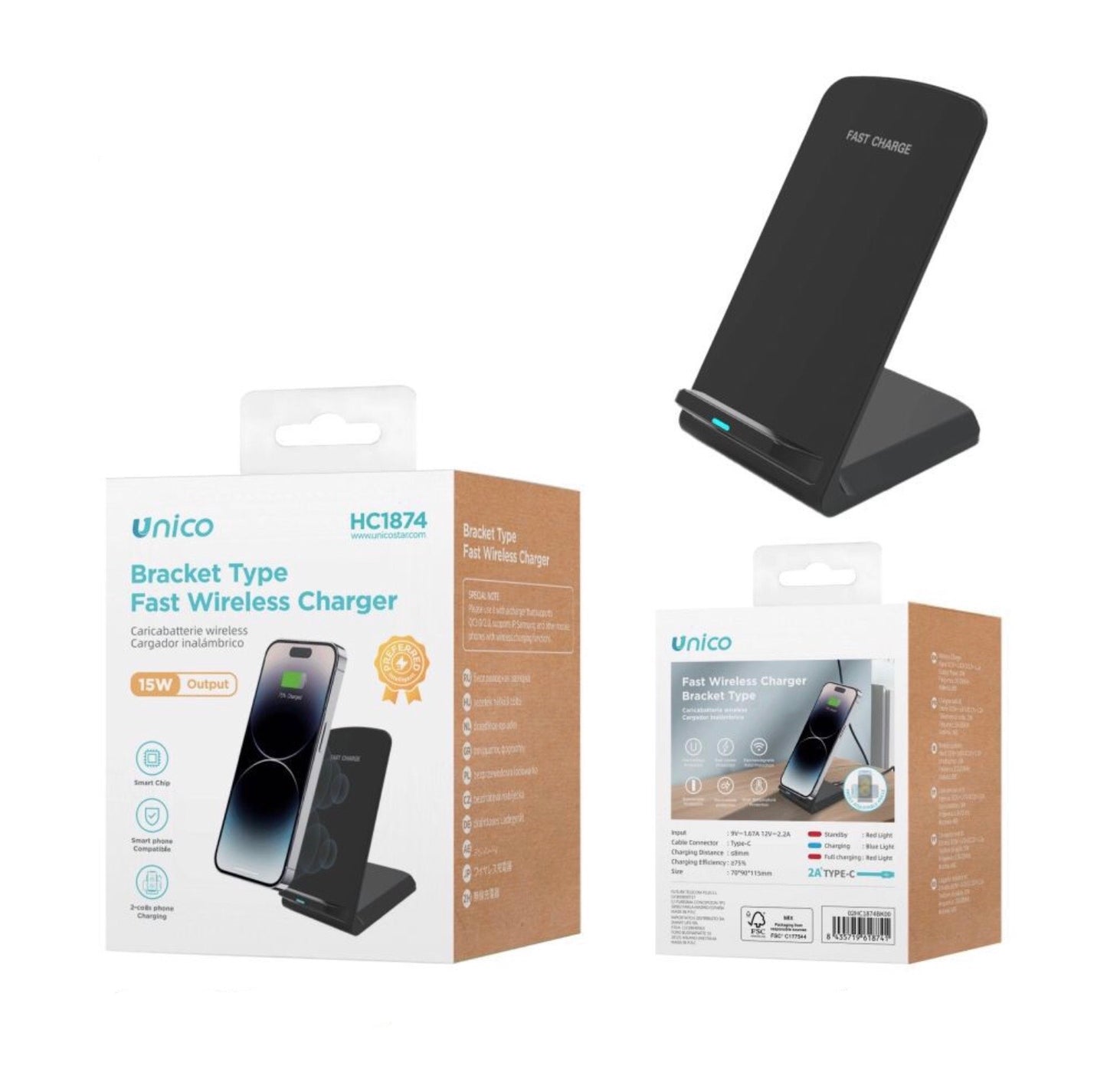 UNICO caricabatterie wireless verticale per telefono 15W HC1874