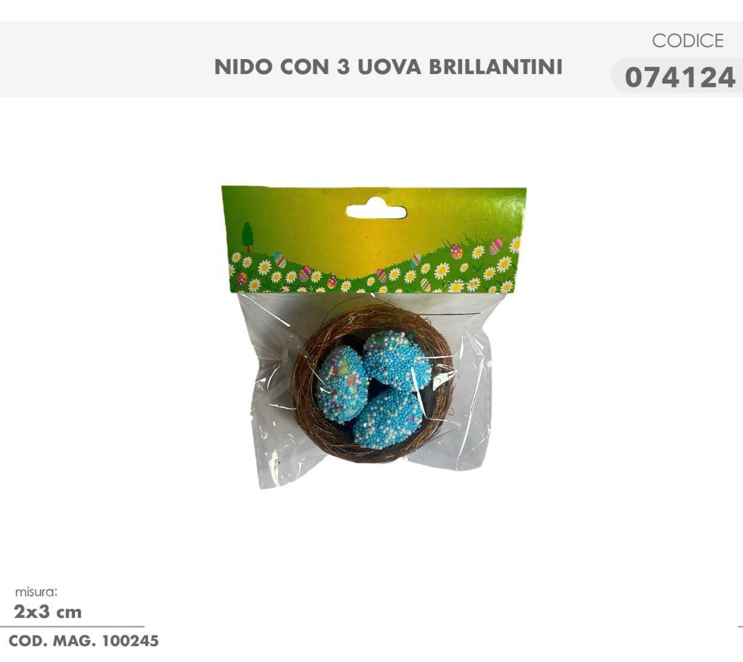 PASQUA nido 3uova brillantino 2x3cm