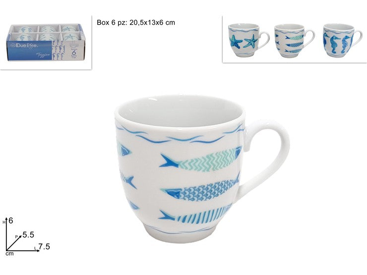 TAZZINE PORCELLANA SET 6PZ DECORO MARINE