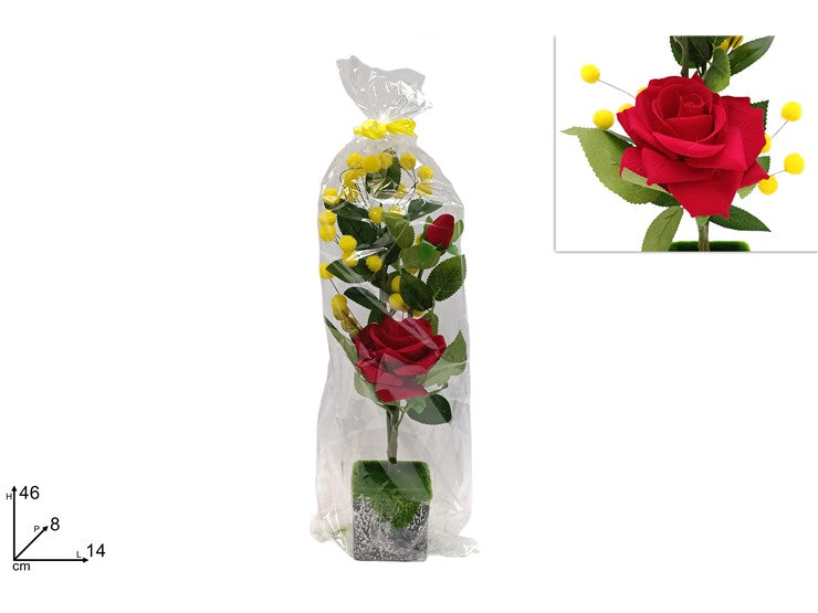 PIANTA MIMOSA CON ROSE L14XH46CM
