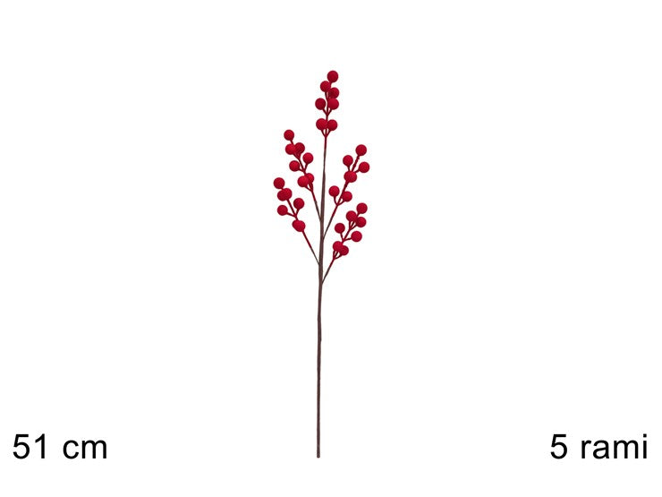NATALIZIA STELO BACCHE ROSSE VELLUTO 51CM