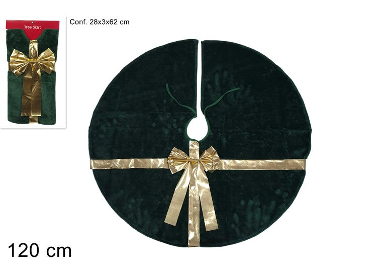 NATALIZIA TAPPETO ALBERO 120CM PELLICCIA VERDE CON FIOCCO LAMINATO ORO