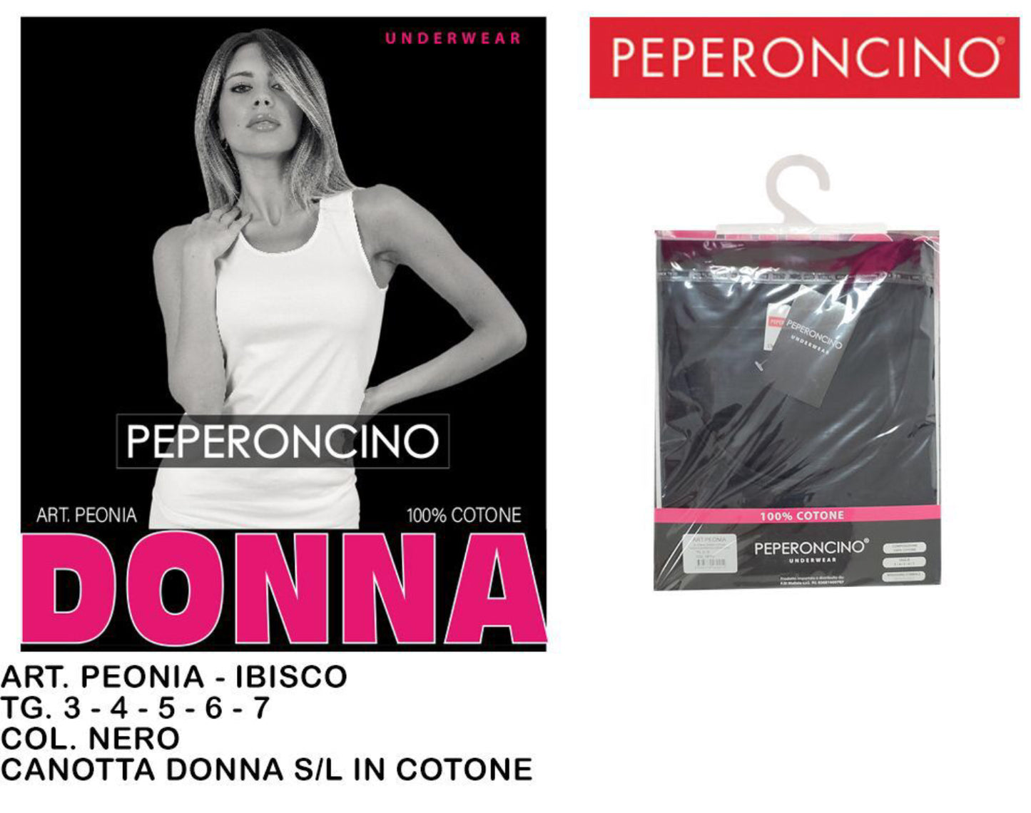CANOTTA donna cotone spalla larga nero