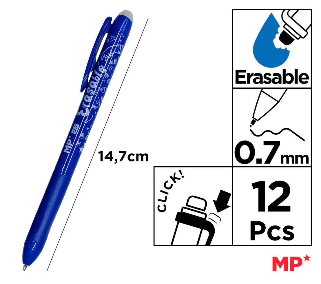 Penna cancellabile a scatto 0,7mm blu