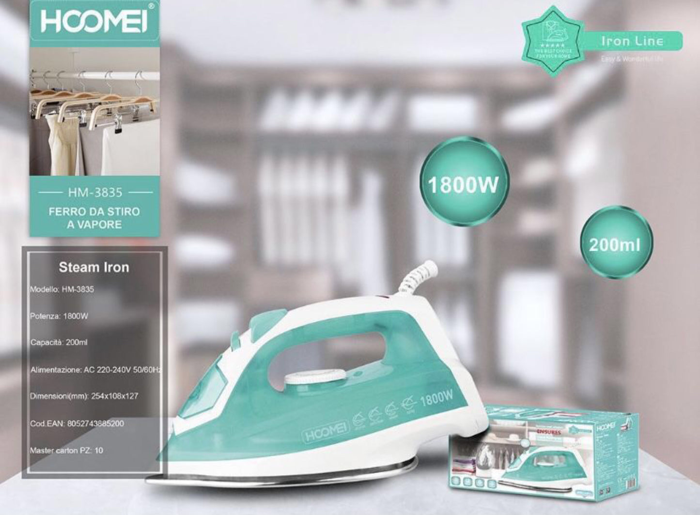 HOOMEI ferro da stiro a vapore HM-3858