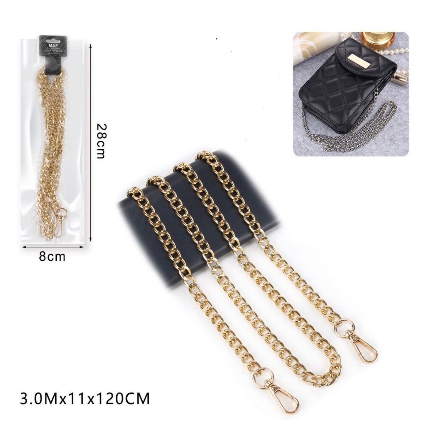 CATENE per borse 3.0mx11x120cm argento /oro