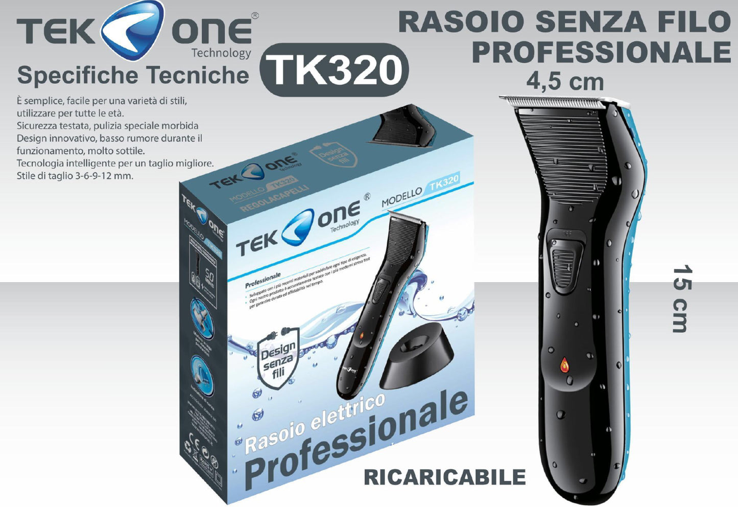 TEK ONE tagliacapelli regolabarba mod.TK320