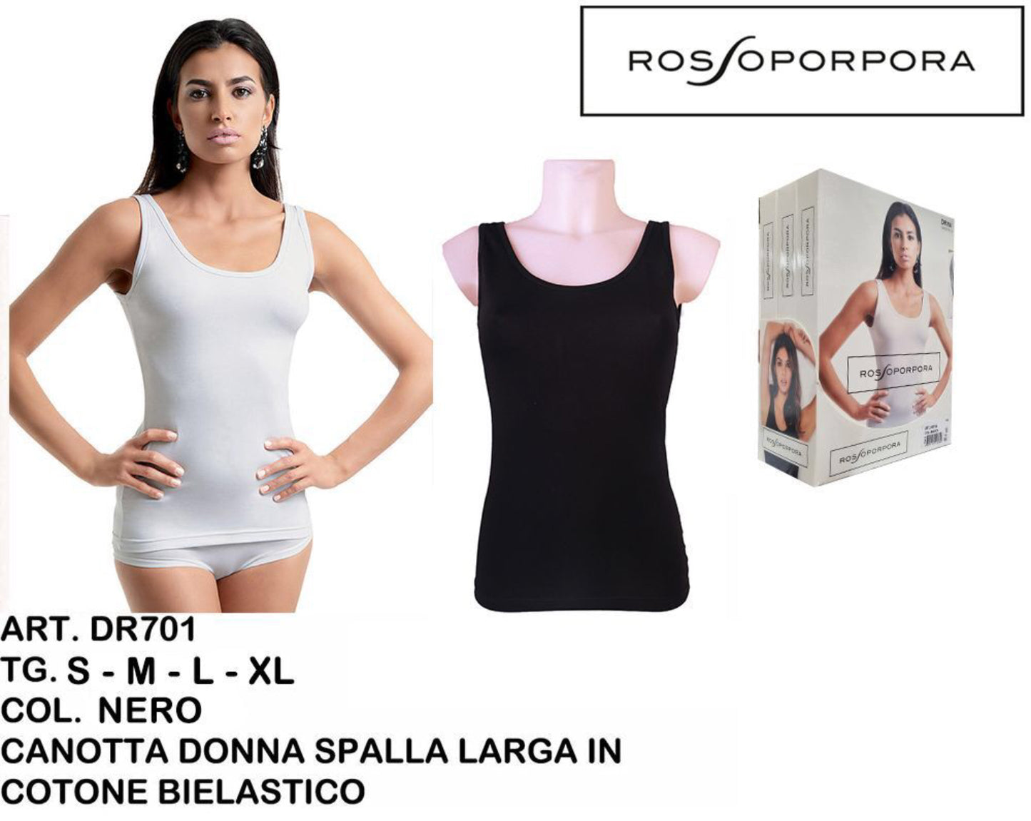 CANOTTA cotone bielastico spalla larga nero