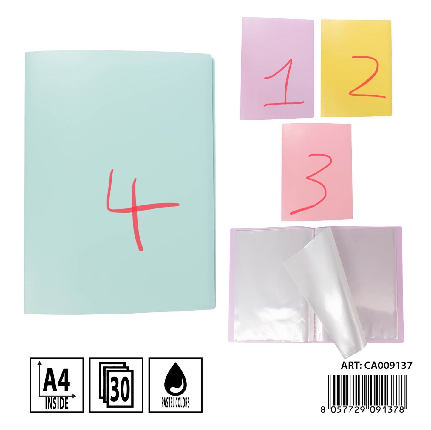 PRYMA porta listino A4 30tasche pastel