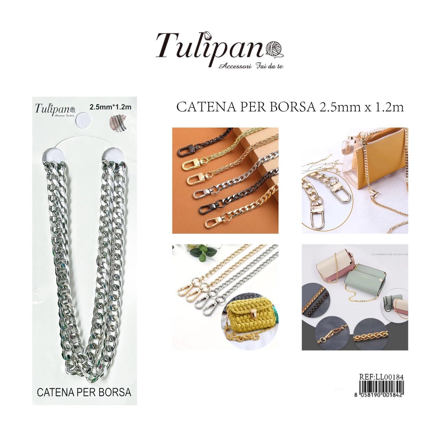 CATENA per borsa argento 2,5mmx1,2m