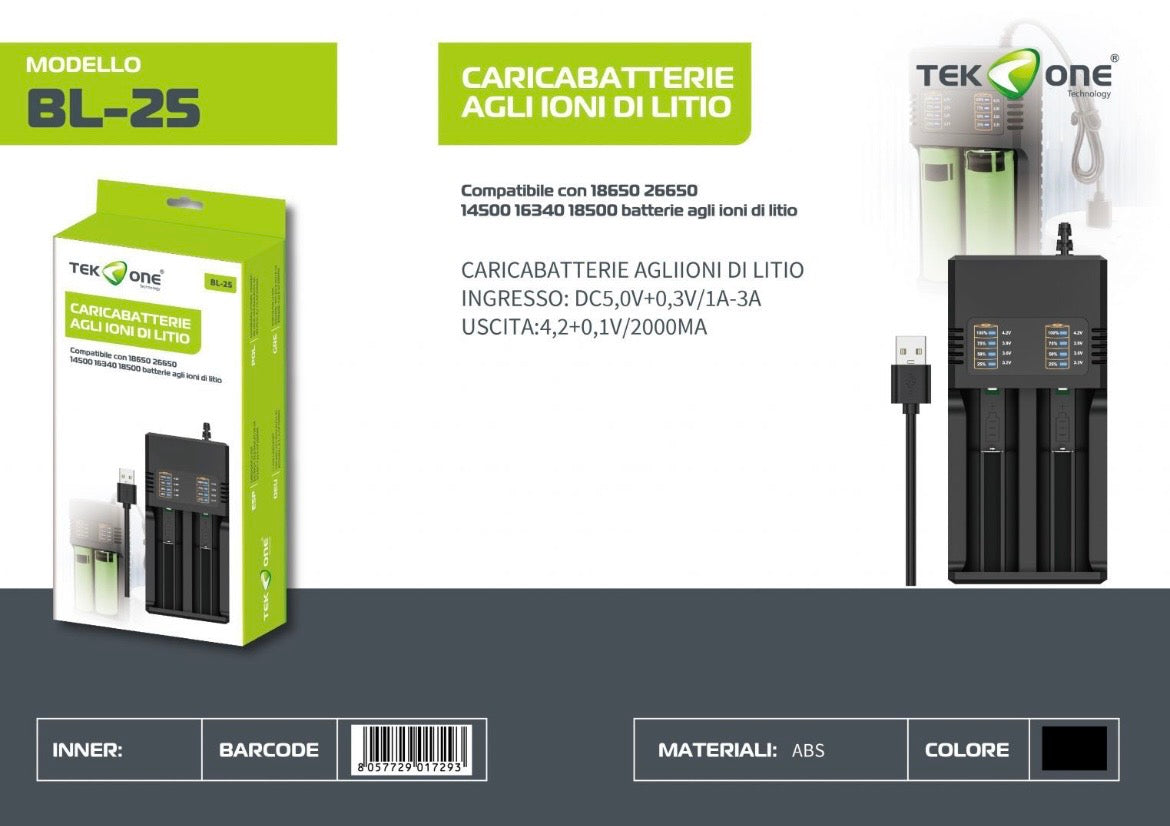 TEK ONE CARICA BATTERIE AGLI IONI DI LITIO BL-25