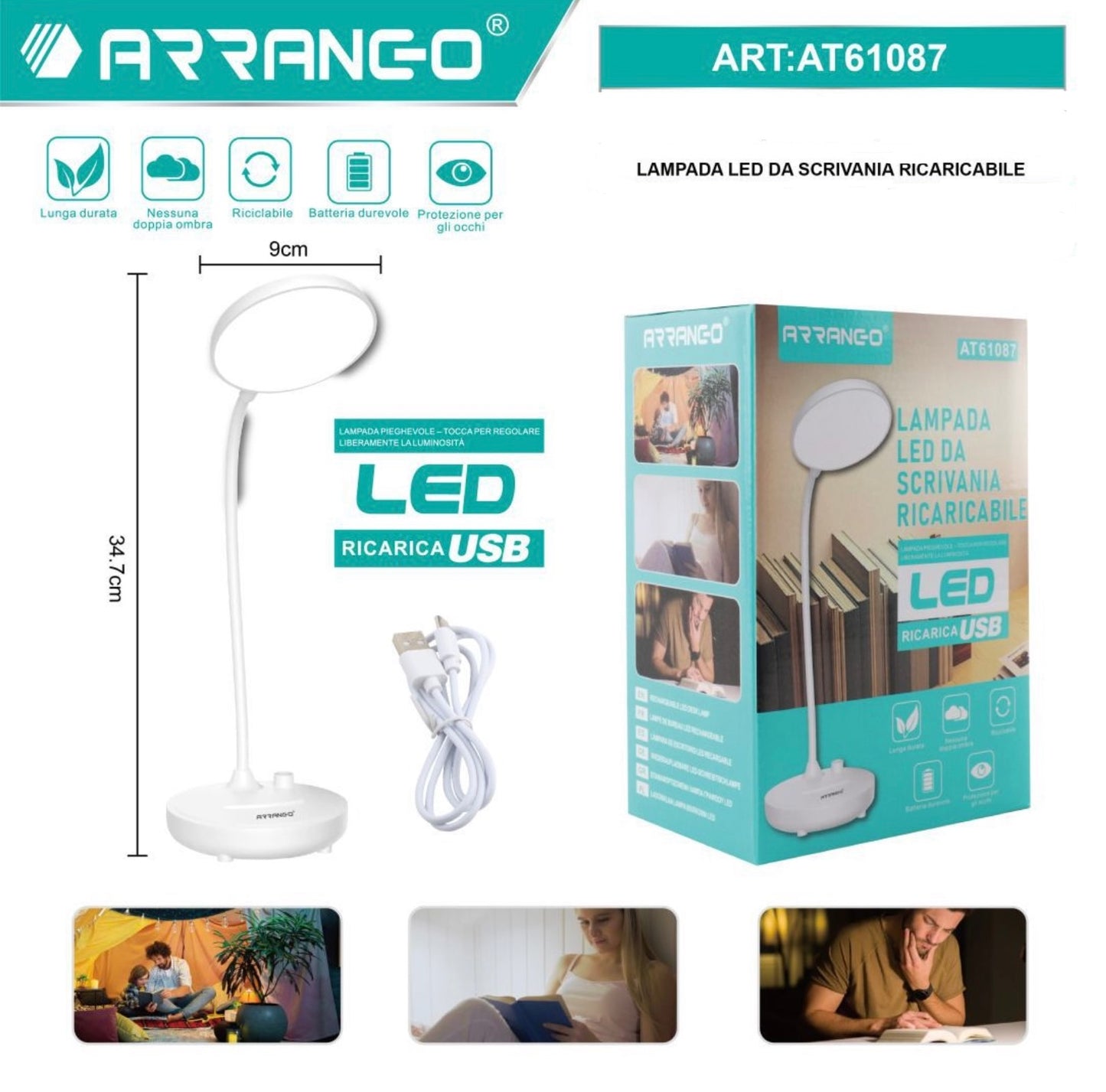 ARRANGO lampada led da scrivania ricaricabile ART:AT61087