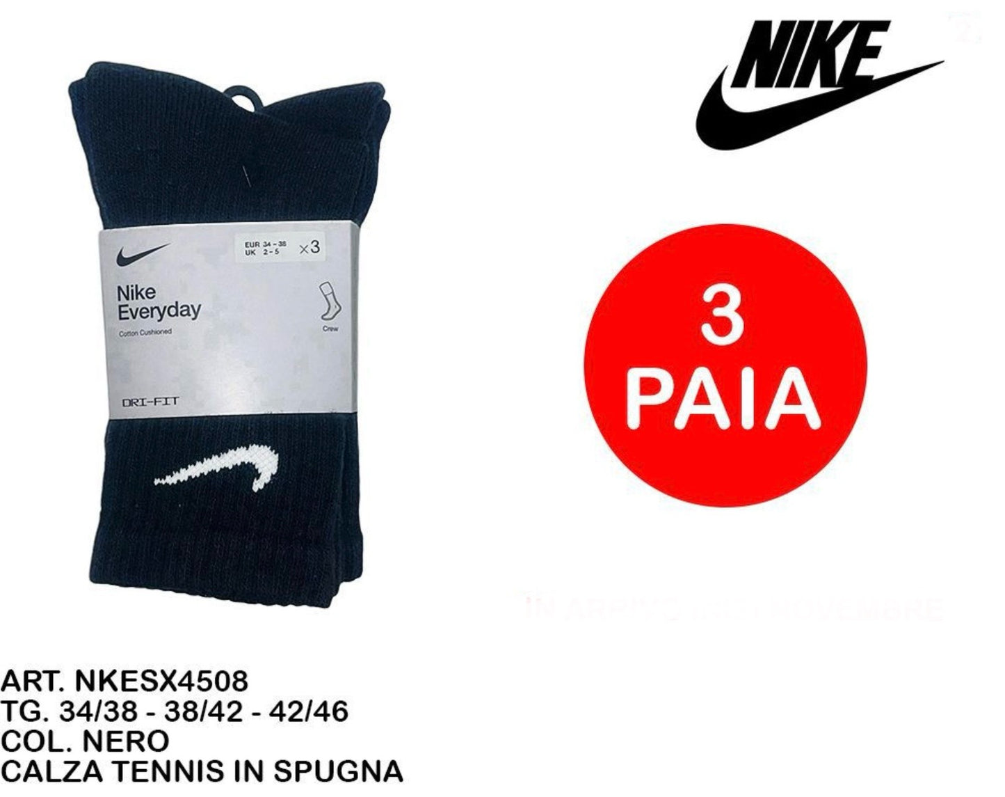 CALZINO tennis in spugna NIKE nero