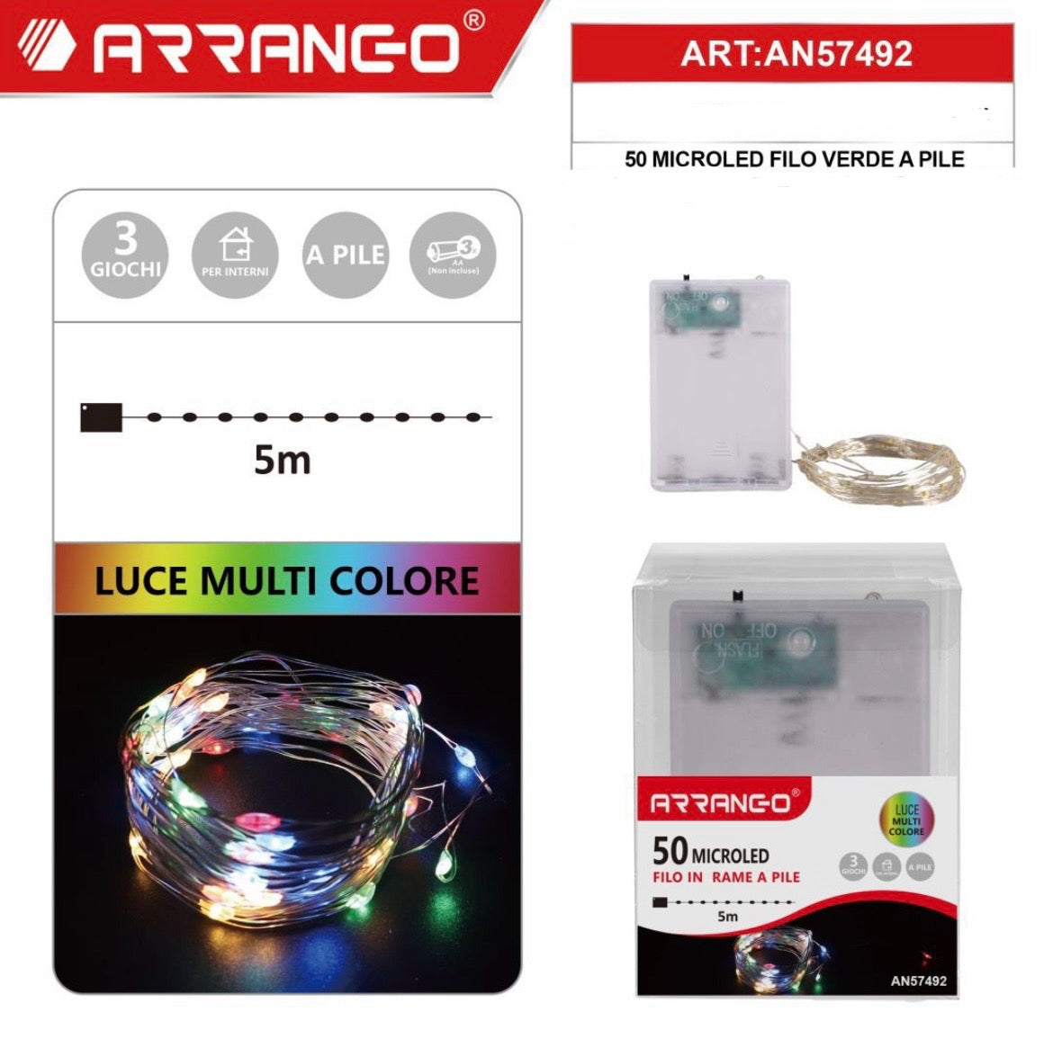 NATALIZIA 50 MICROLED filo in rame a pile