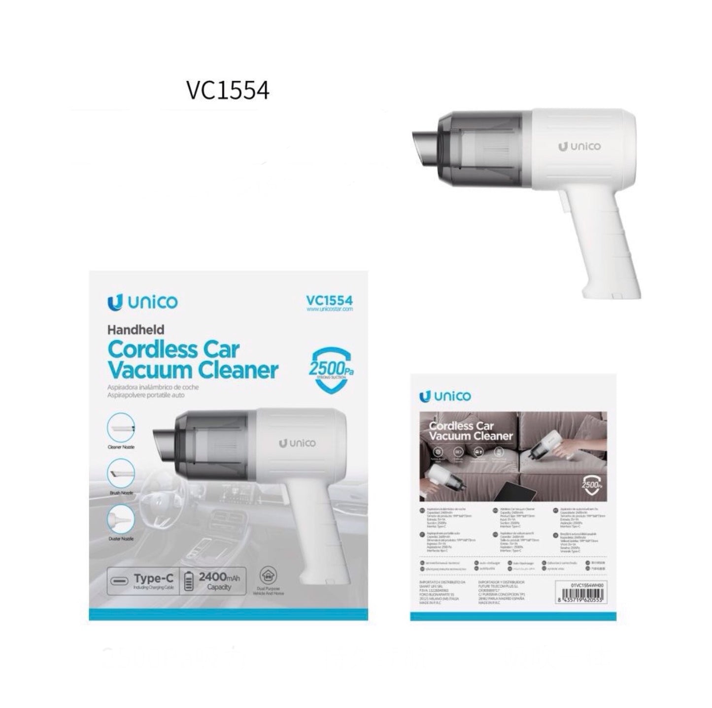 ASPIRAPOLVERE portatile senza fili per auto bianca VC1554