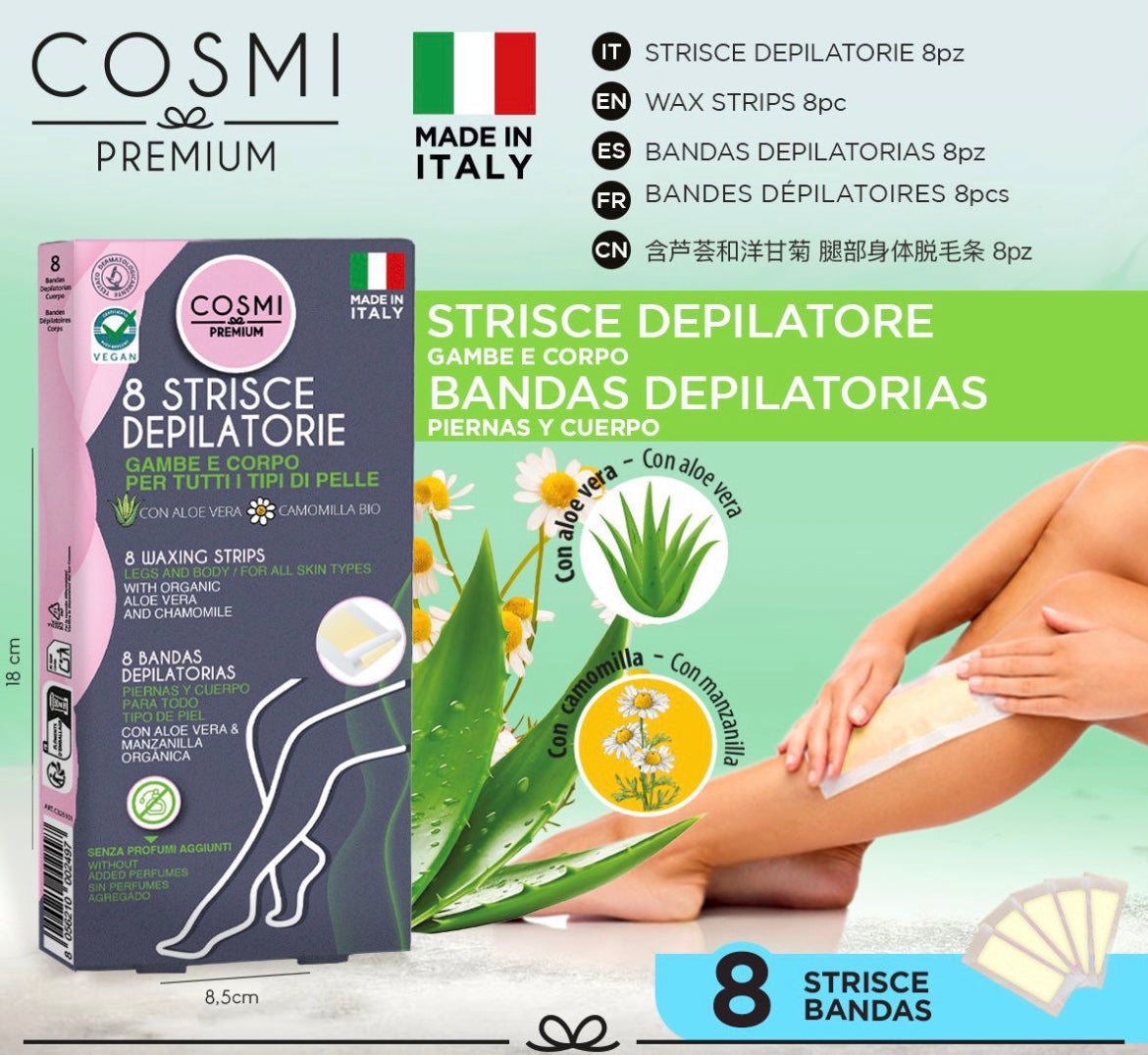 COSMI strisce depilatorie gambe e corpo 8pz