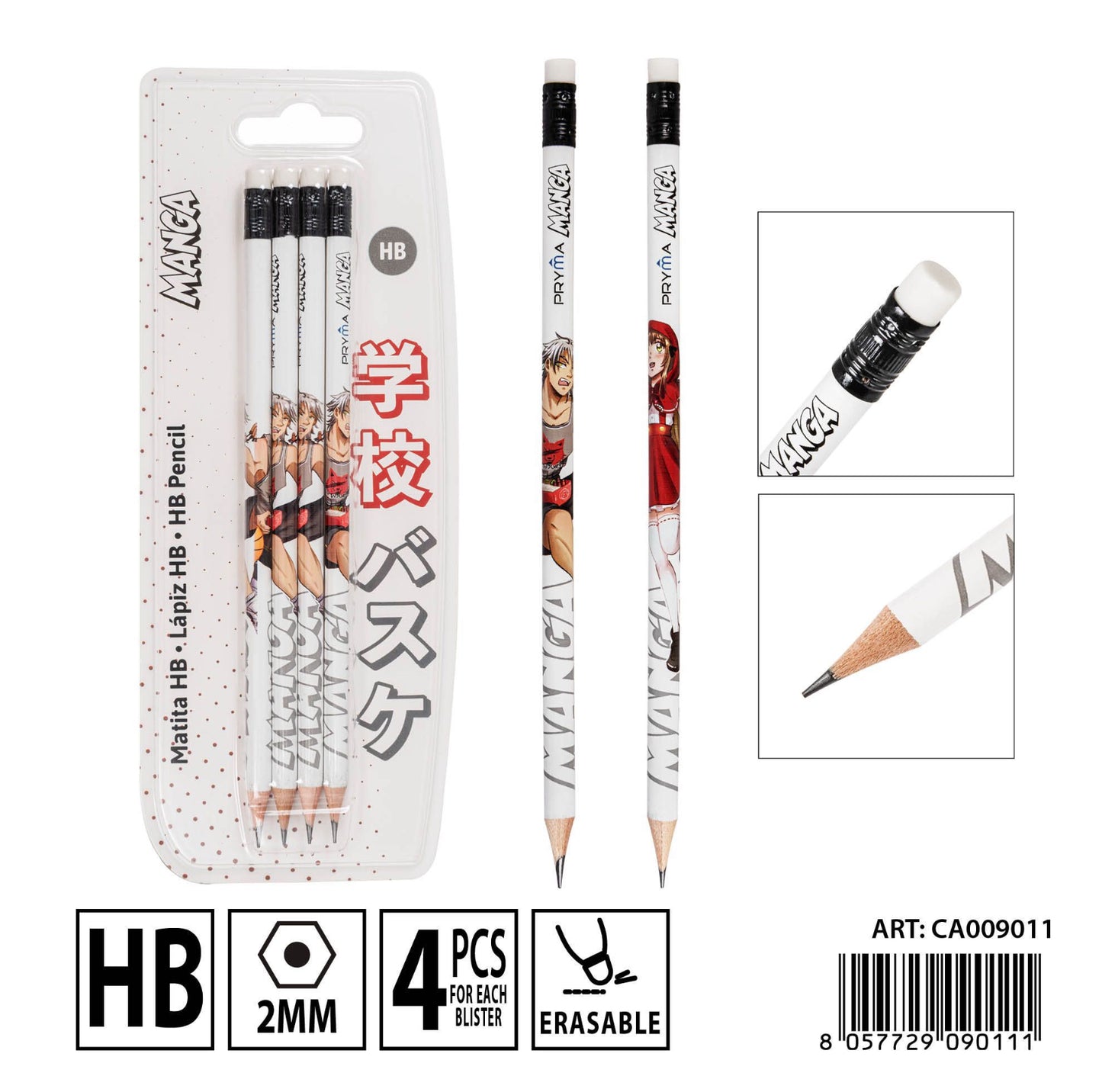 PRYMA L/manga matita con gommino HB 4pz