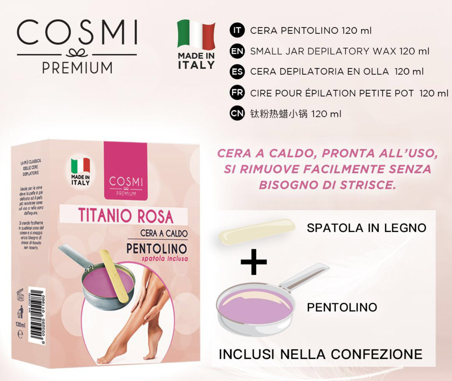 COSMI cera a caldo titanio rosa pentolino microonde