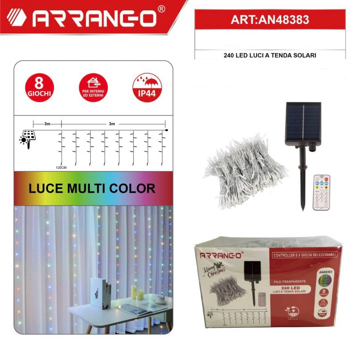 ARRANGO 240 LED a cascata con pannello solare
