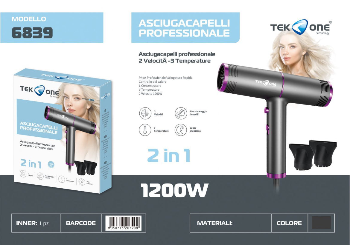 TEK ONE asciugacapelli professionale mod.6839