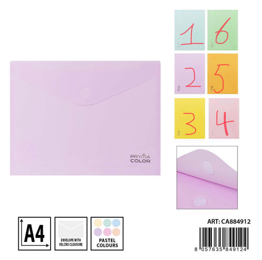 PRYMA busta bottone velcro A4 23.5x33.5cm pastel