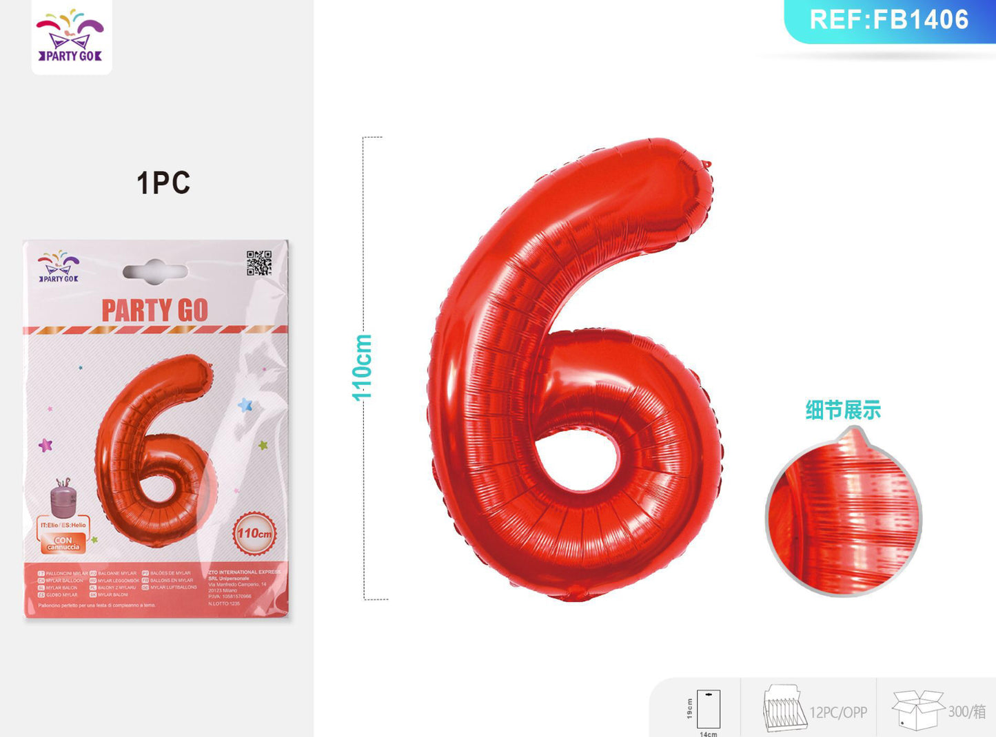 Palloncino numero 6 h110cm