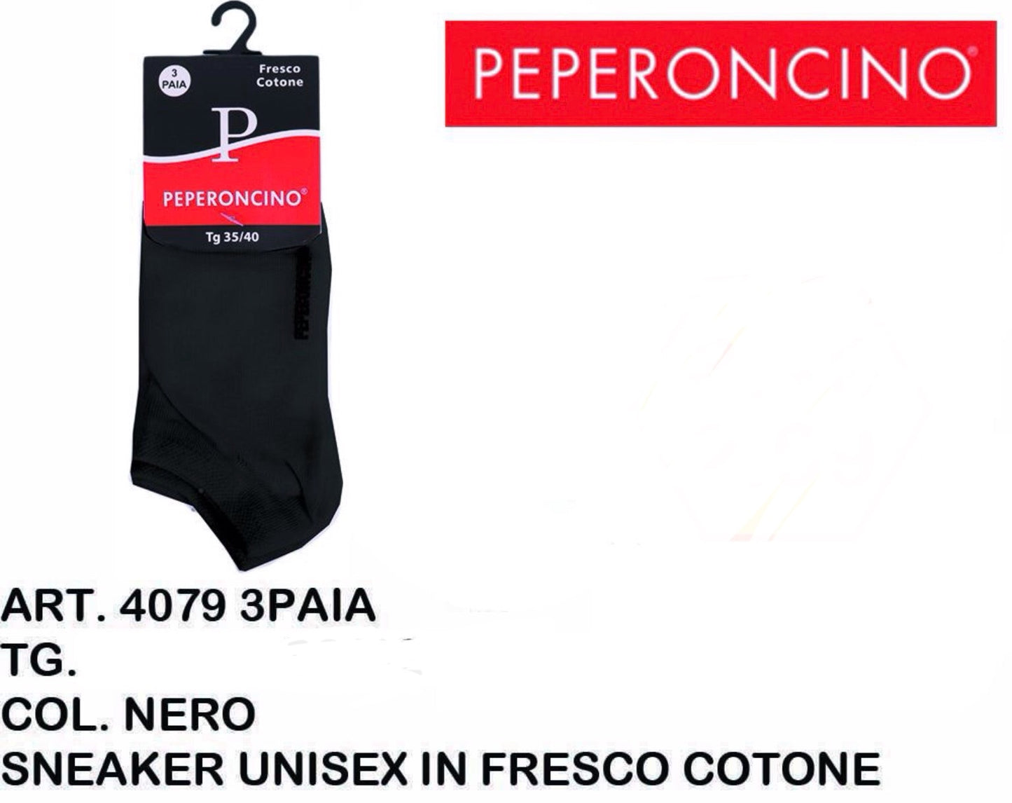 PEPERONCINO sneaker unisex in fresco cotone 4079 3paia nero