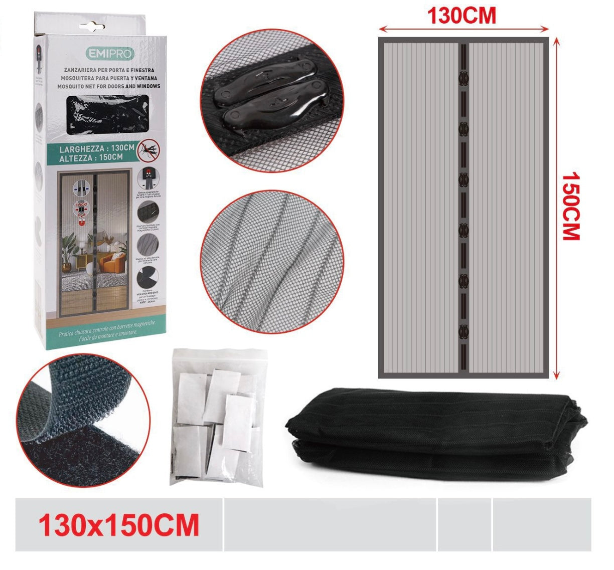 EMI ZANZARIERA PER PORTA E FINESTRA 130*150CM