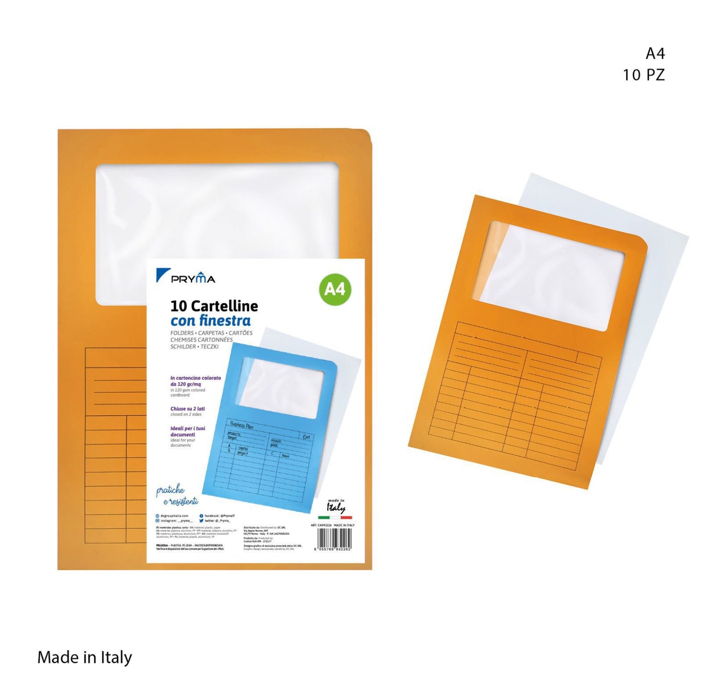 PRYMA cartella con finestra A4 120g 10pz arancio