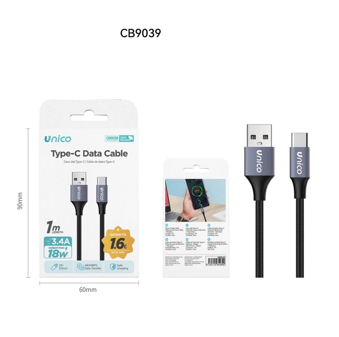 UNICO CAVO 3.4A 1M CB9039