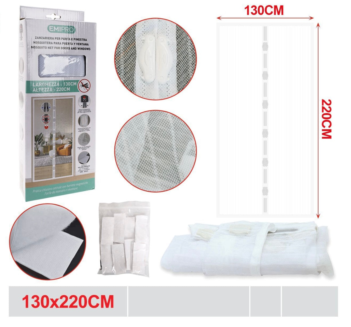 EMI ZANZARIERA PER PORTA E FINESTRA 130*220CM