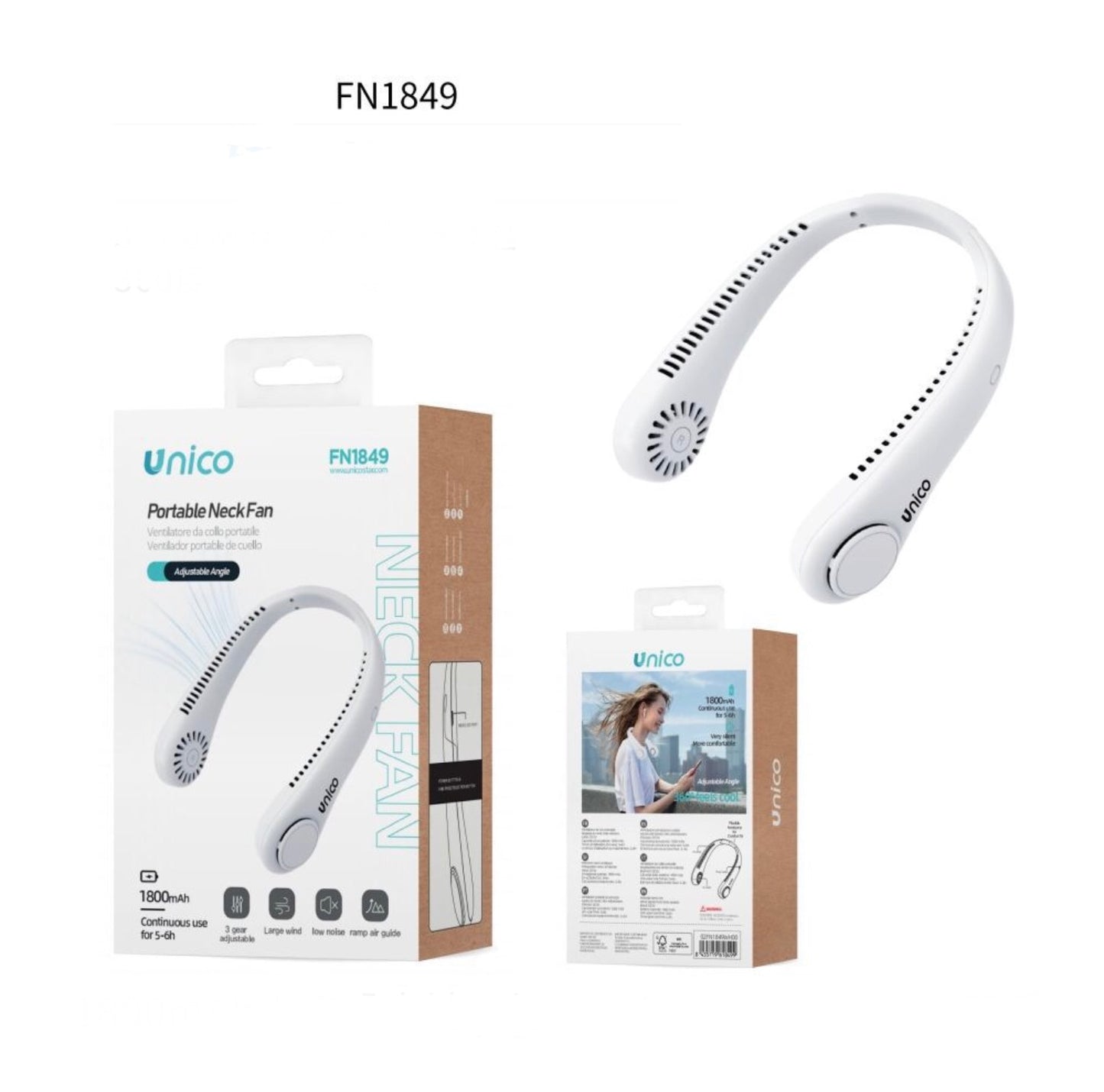 VENTILATORE da collo sospeso in silicone bianco FN1849