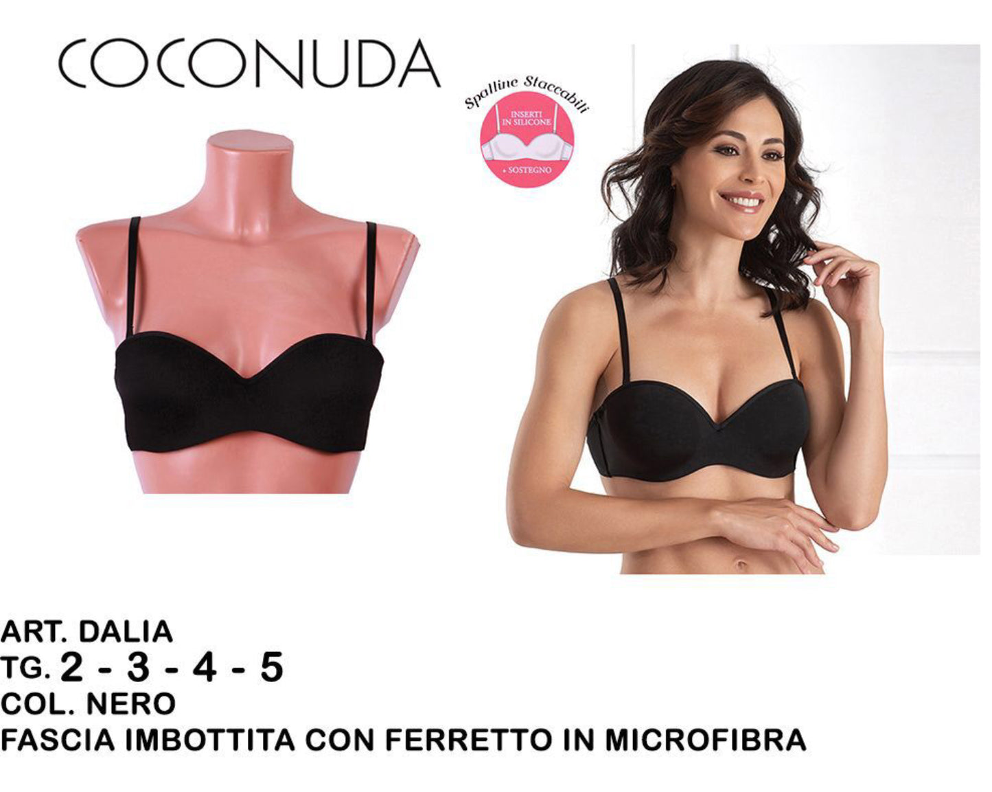 COCONUDA reggiseno fascia imbottita con ferretto in microfibra nero ART.DALIA